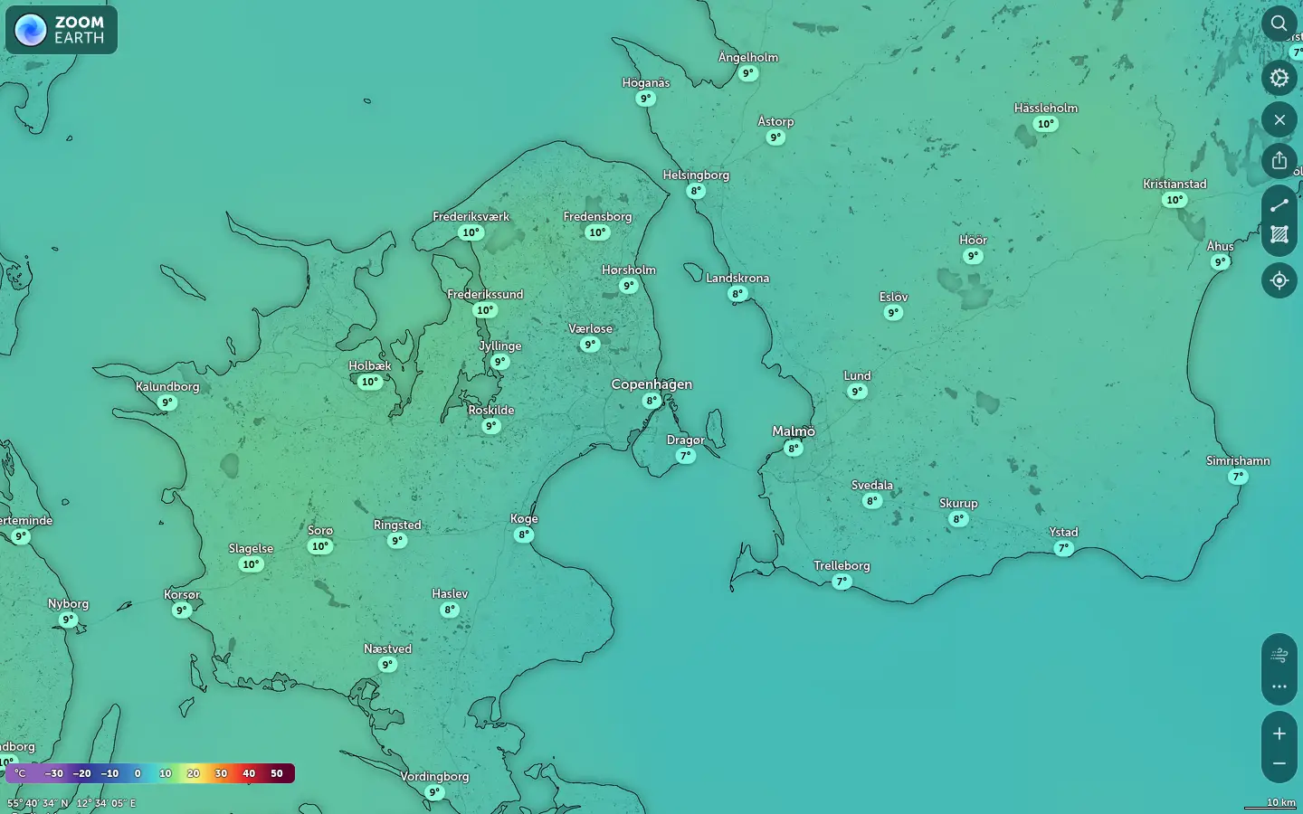 Temperaturkort København vejr