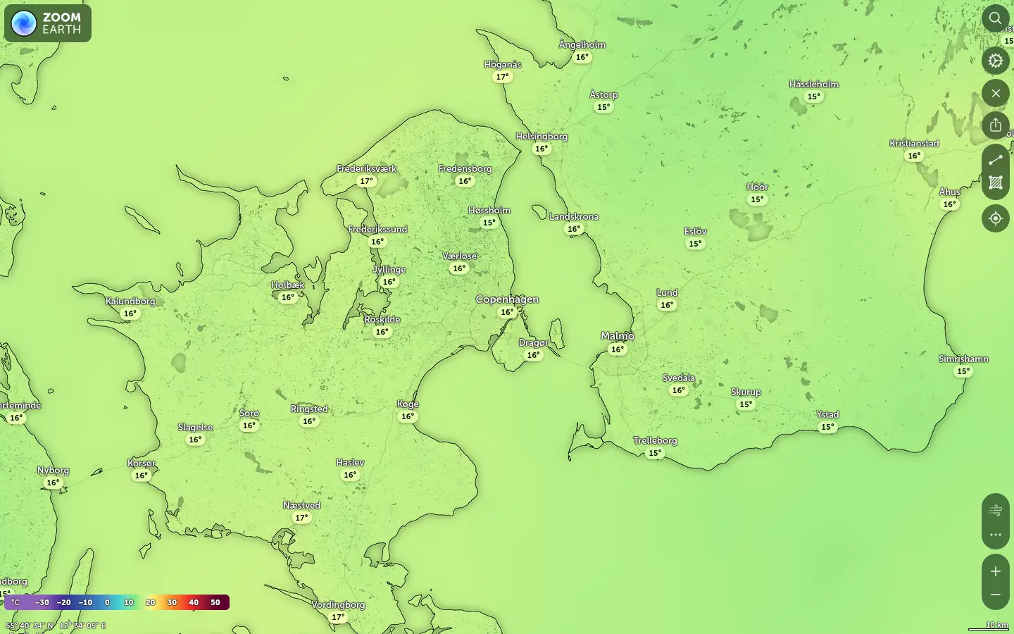 Temperaturkort København vejr