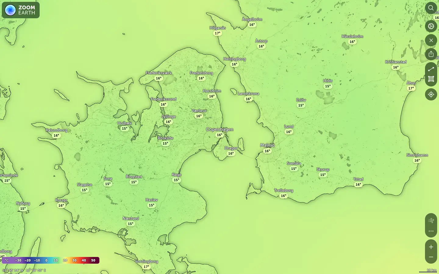 Temperaturkort København vejr