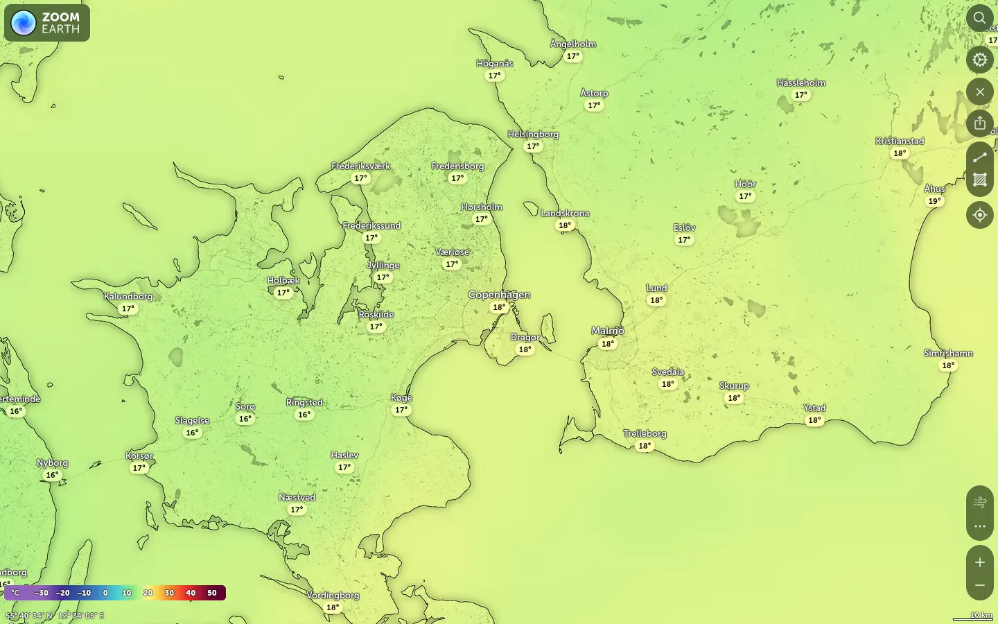 Temperaturkort København vejr