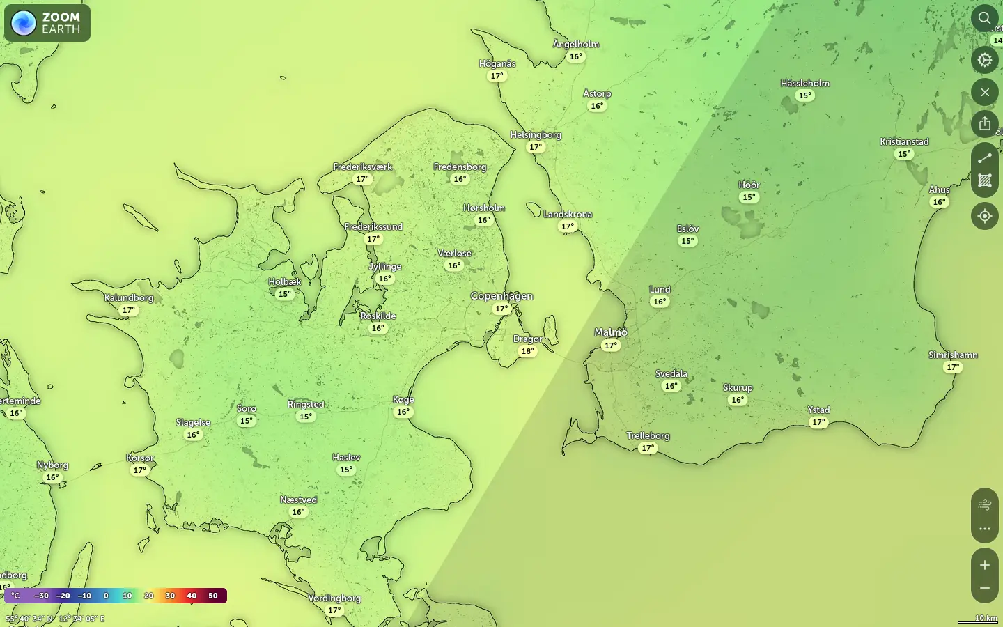 Temperaturkort København vejr