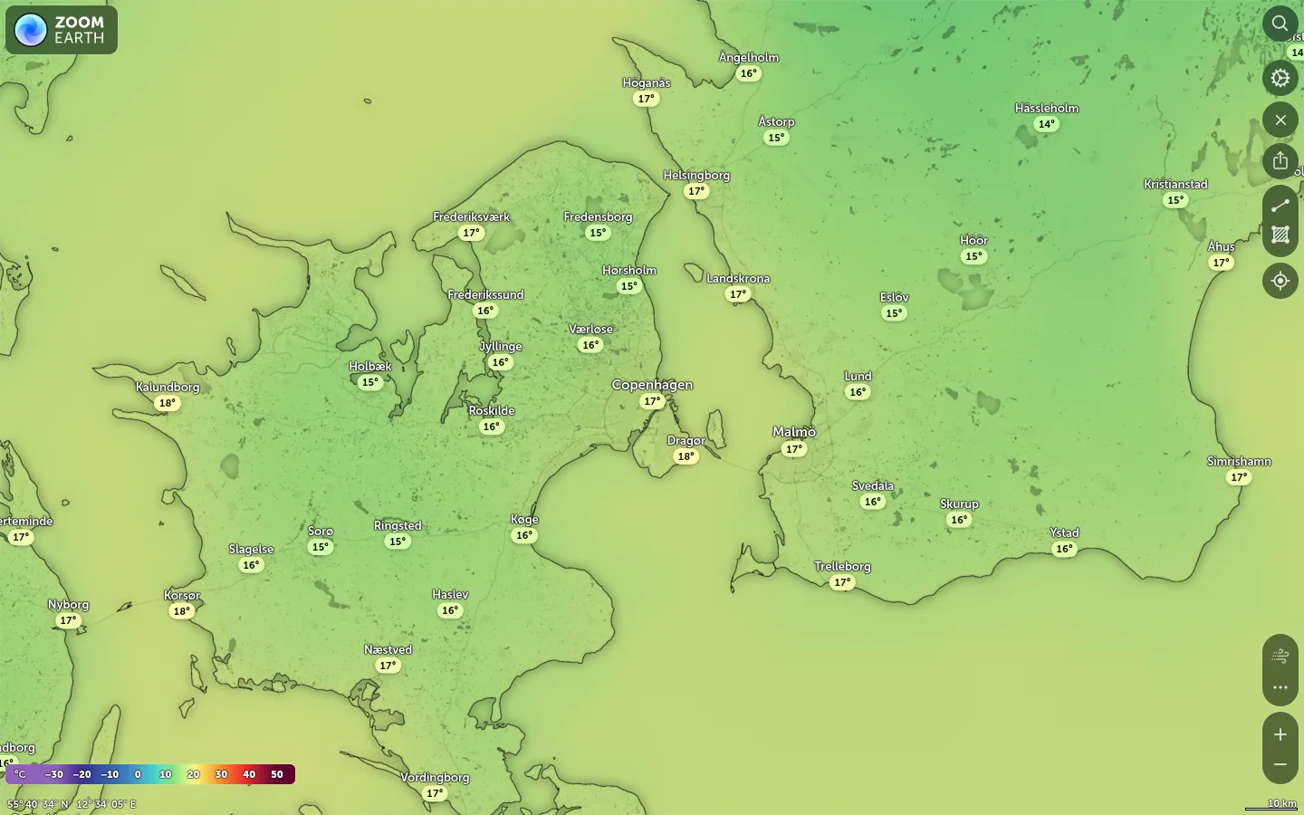 Temperaturkort København vejr