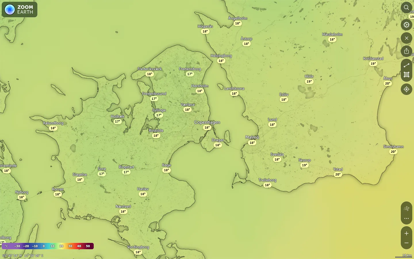 Temperaturkort København vejr