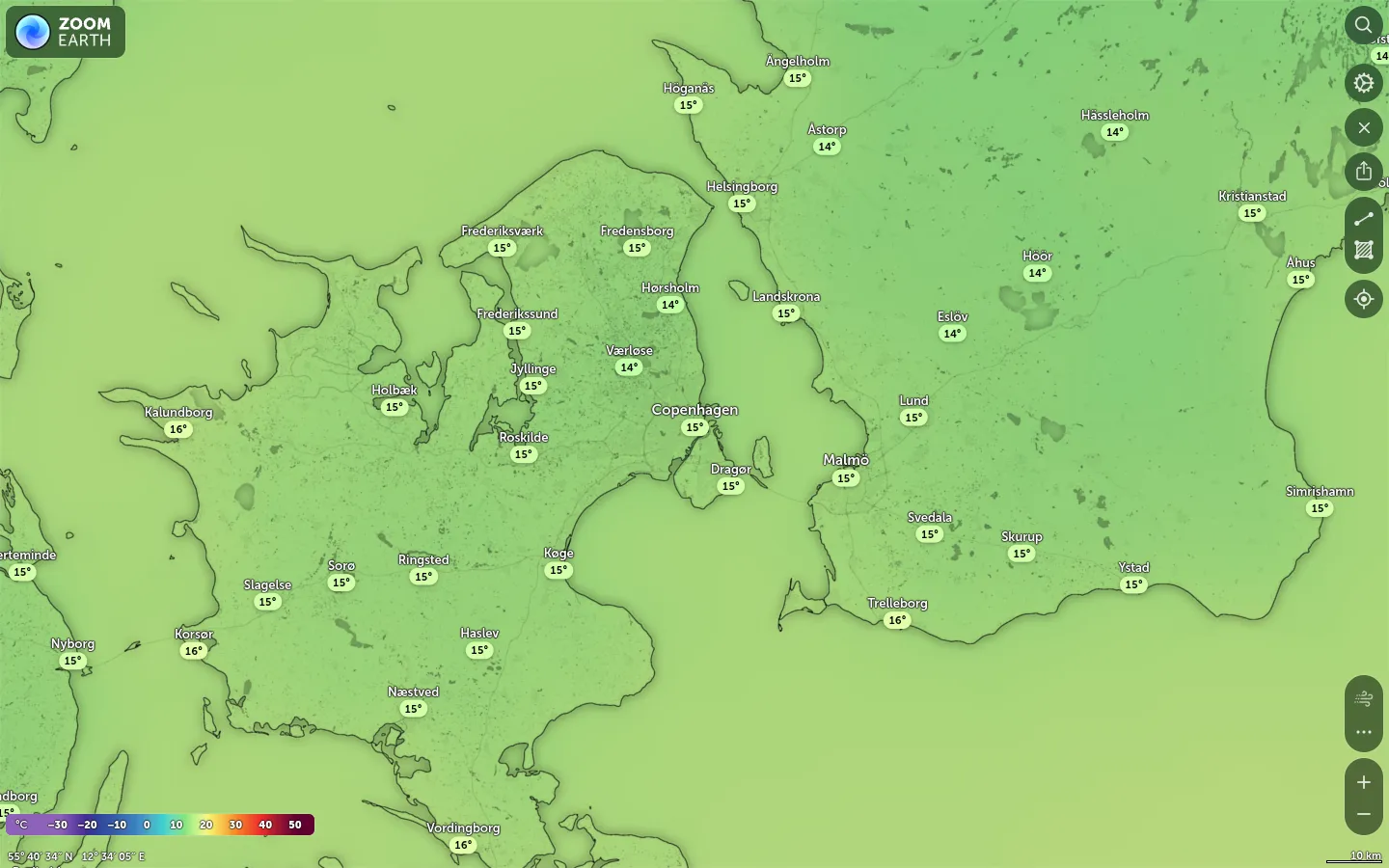Temperaturkort København vejr