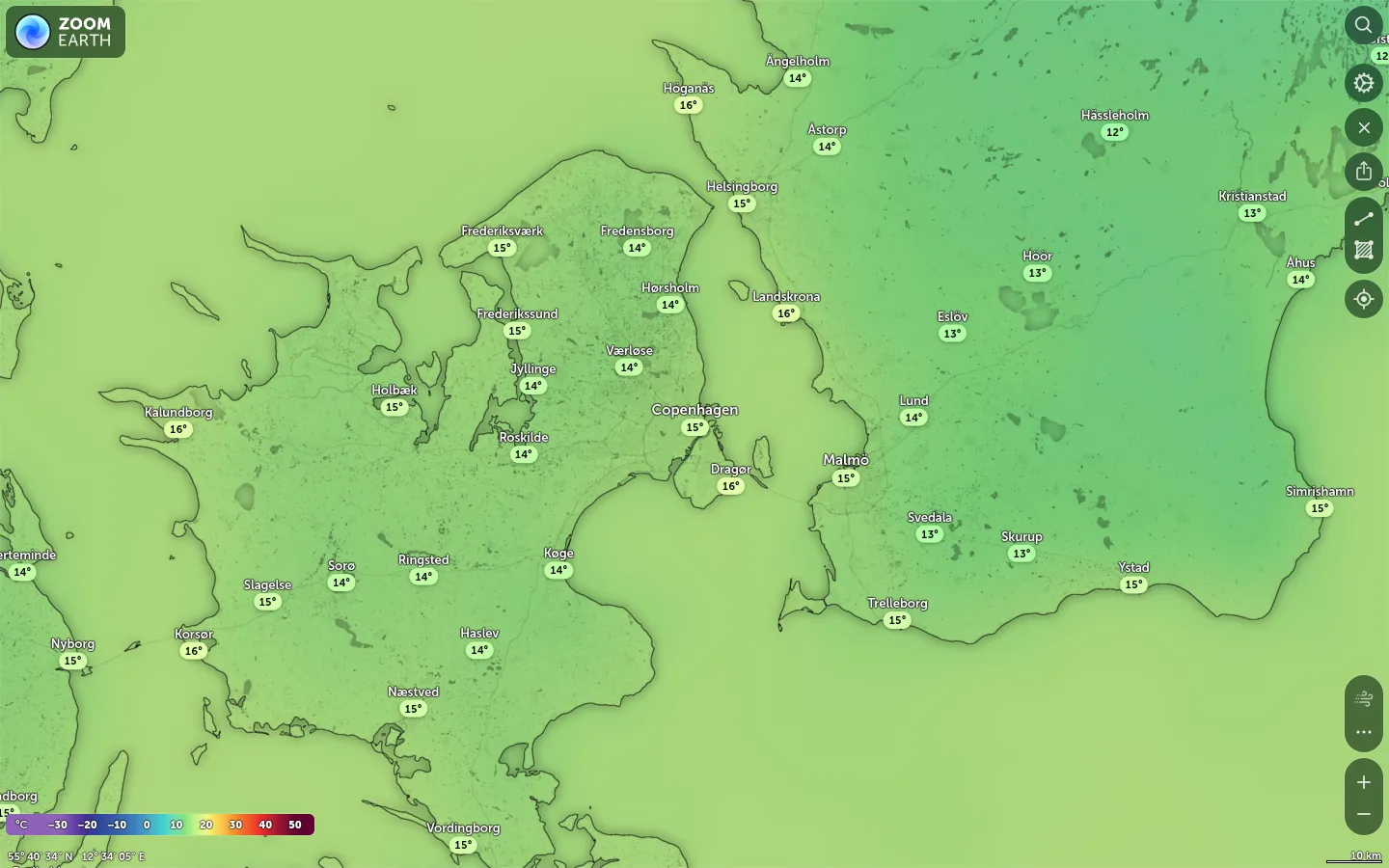 Temperaturkort København vejr