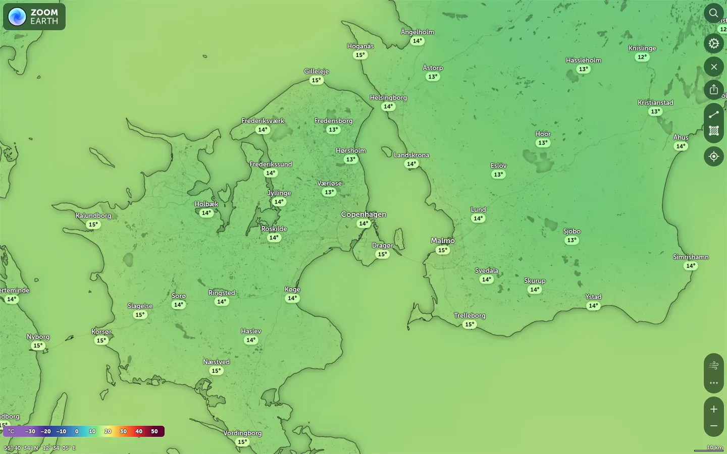 Temperaturkort København vejr