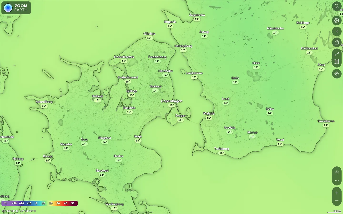 Temperaturkort København vejr