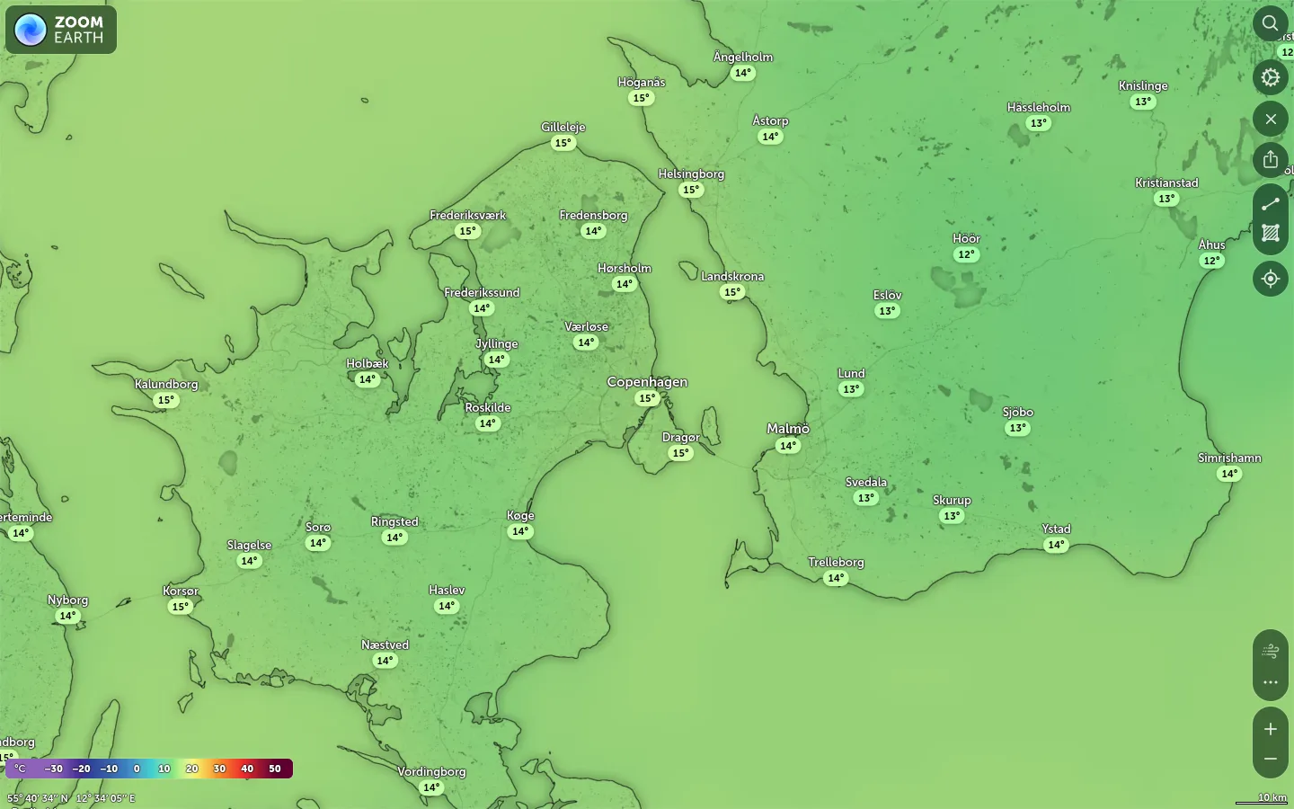 Temperaturkort København vejr
