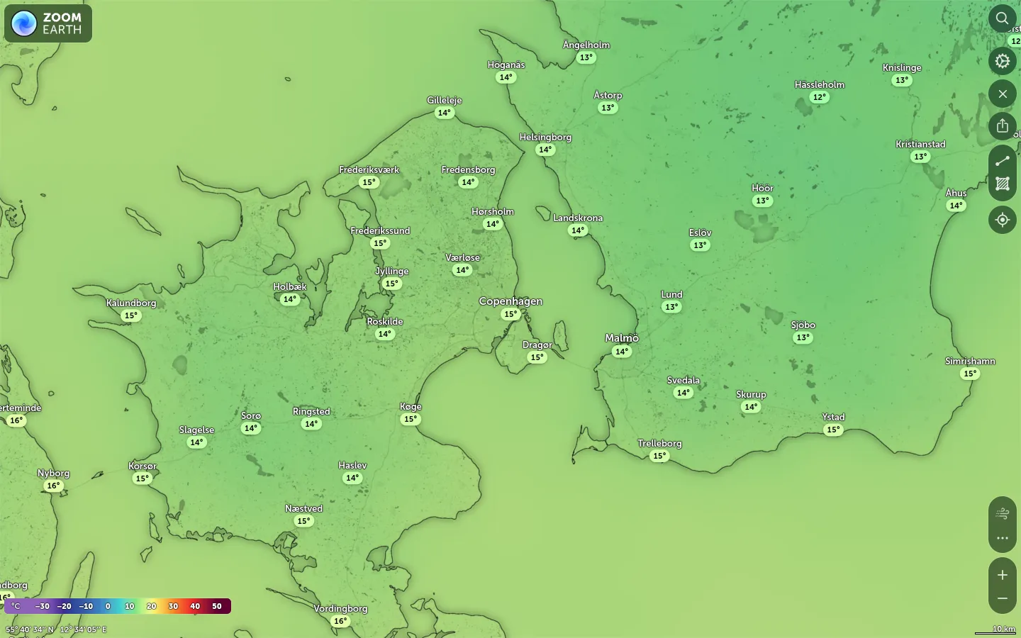Temperaturkort København vejr