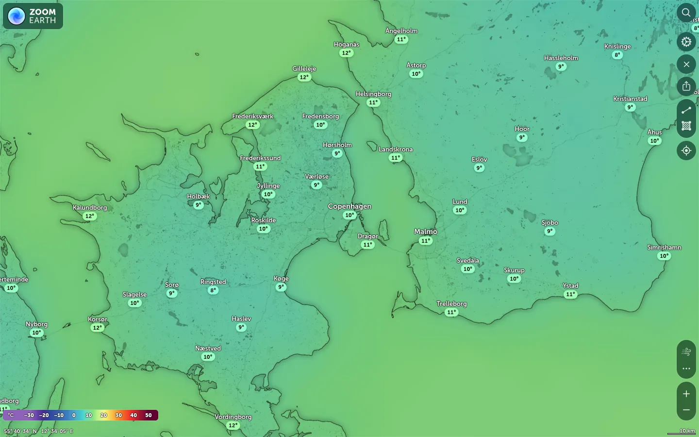 Temperaturkort København vejr