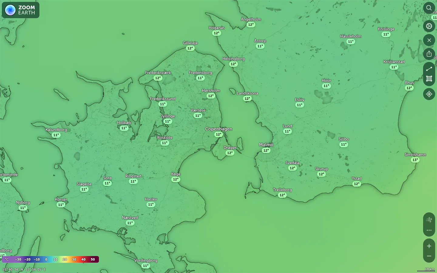 Temperaturkort København vejr